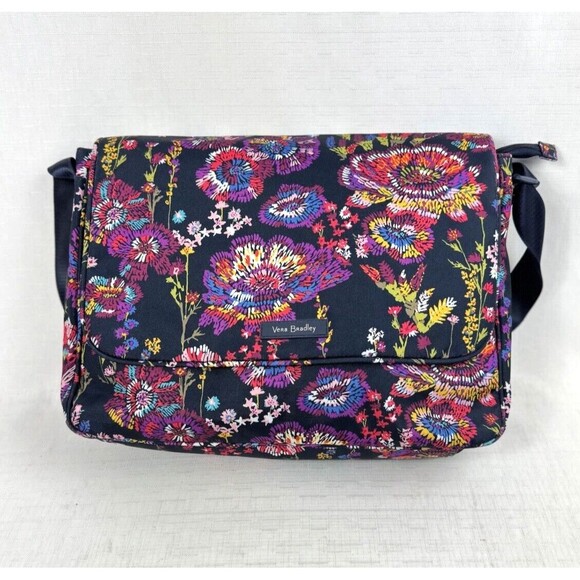 Vera Bradley Essential Messenger Bag & Ultimate Card Case Midnight Wildflowers - Picture 2 of 16